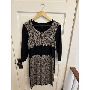 Jones New York Women's Black Floral Sweater Dress 3/4 Sleeve Size Medium $98‎